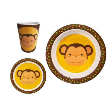 Imagem de Kit Jogo de Prato Infantil Bebê para Refeição 3 Peças Cor:Macaco - REA