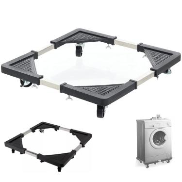 Imagem de Suporte com Rodinhas Ajustavel para Geladeira Maquina de Lavar Fogao Eletromestico Base Antiderrapante