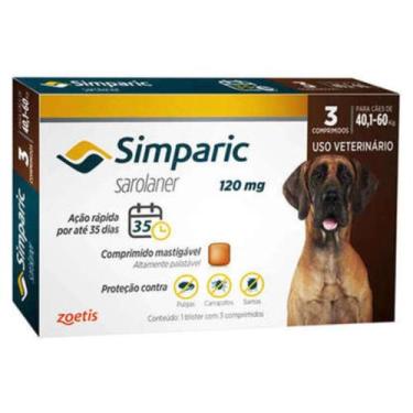 Imagem de Antipulgas e Carrapatos Simparic Para Cães de 40,1 a 60Kg 120mg Com 3 