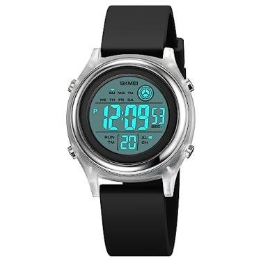 Imagem de SKMEI Relógios de pulso masculinos à prova d'água, relógio esportivo digital com função de alarme e temporizador de data, luz traseira com LED duplo, Preto