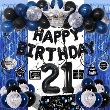 Imagem de Decorações de aniversário Purtarly 21th Birthday Blue Black 73 unidade