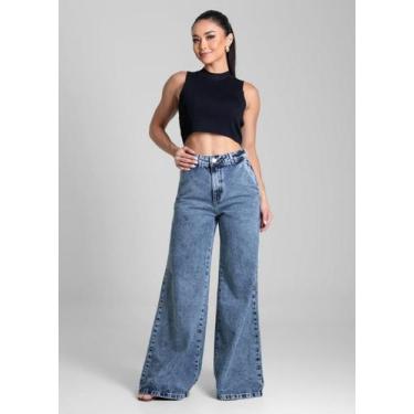 Imagem de Calça jeans super wide leg feminina sawary ref:281931, Jeans medio, 44