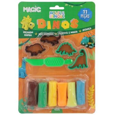 Imagem de Massa para Modelar Criativa Dino 11 Peças com Moldes de Dinossauros Atóxica para Crianças