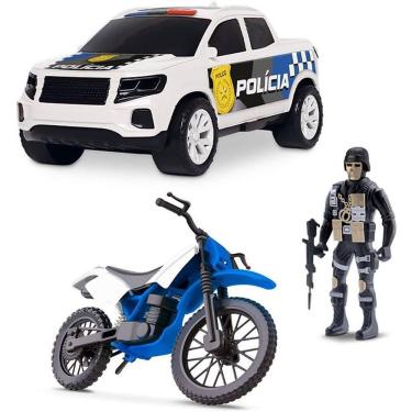 Imagem de Kit de Brinquedos Polícia Força Tarefa com Moto Pick-up e Policial Preto Samba Toys
