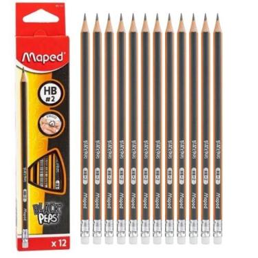 Imagem de Lapis Preto Triangular Com Borracha Modelo Black Peps Hb2 Maped, 12