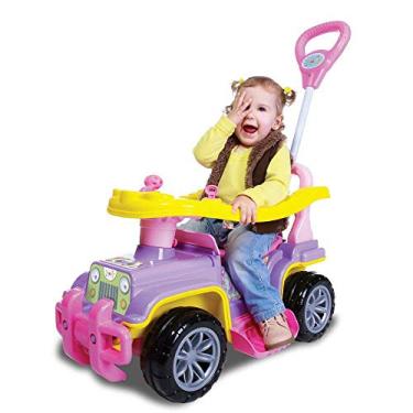 Imagem de Carrinho de Passeio Jipe, Quadriciclo Infantil, Menina, com Haste, Veiculo Andador para Criança e Bebê, Maral, Jip Jip Rosa e Amarelo
