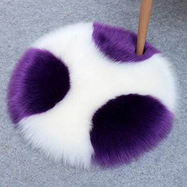Imagem de Tapetes redondos falsos, com costura dupla, antiderrapante, macio, macio, lavável, para sala de estar, quarto, banheiro, varanda, sofá infantil, almofada para pés, roxo, branco