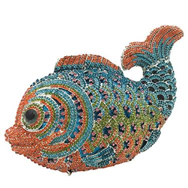 Imagem de Lindas bolsas de mão com strass de peixe minaudiere Crystal Clutch Bolsas femininas para noite e coquetéis, Laranja e azul