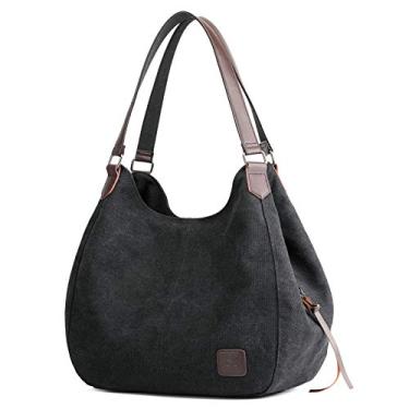 Imagem de Dour Bolsa feminina de ombro com vários bolsos e lona de algodão, Black 1 - Large Size, Medium