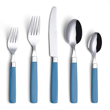 Imagem de ANNOVA Conjunto de talheres/talheres de aço inoxidável – cabos coloridos – garfos de jantar, garfos de salada, facas de mesa, colheres de sopa, colheres de chá – (azul, 20 peças)