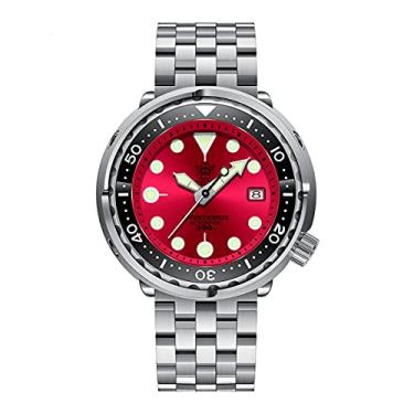Imagem de Relógio de pulso Steeldive SD1975 mostrador preto bisel de cerâmica 30ATM 300m à prova d'água aço inoxidável NH35 Tuna masculino mergulho relógio de pulso, Vermelho