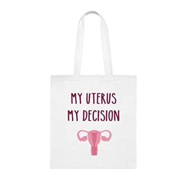 Imagem de Bolsa My Uterus My Decision, presente divertido, bolsa de ombro, bolsas reutilizáveis, cesta de Natal de aniversário, ideia de presente, Branco