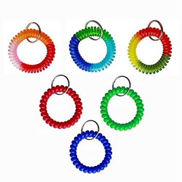 Imagem de Pacote com 6 chaveiros de espiral de mola colorida, chaveiro de pulseira, chaveiro de pulseira