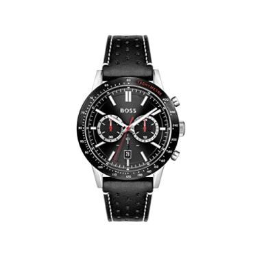 Imagem de BOSS Relógio masculino Allure de quartzo de aço inoxidável com pulseira de couro, preto, 22 (modelo: 1513920)
