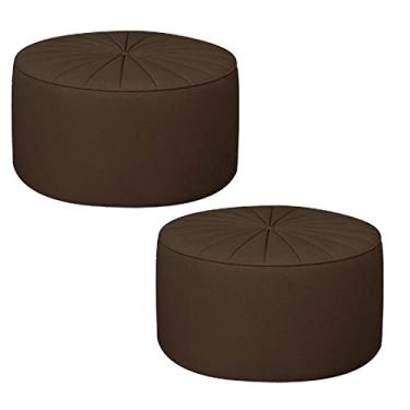 Imagem de Kit 2 Puffs Decorativos Sala De Estar Round PU Marrom G45 - Gran Belo