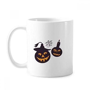 Imagem de Halloween Pumpkins Candles Cobwebs Caneca Cerâmica Café Porcelana Copos de Mesa