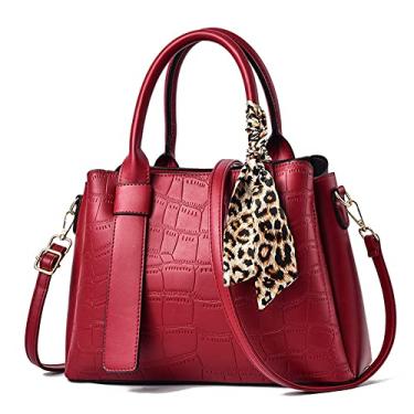 Imagem de Bolsa feminina fashion bolsa alça superior bolsa grande de couro de crocodilo bolsa transversal casual bolsa de ombro, Vermelho