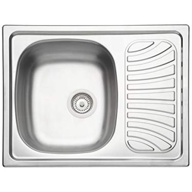 Imagem de Cuba de Sobrepor Tramontina Alpha 34 R em Aço Inox com Acabamento Natural 62 x 50 cm com Escorredor e Válvula