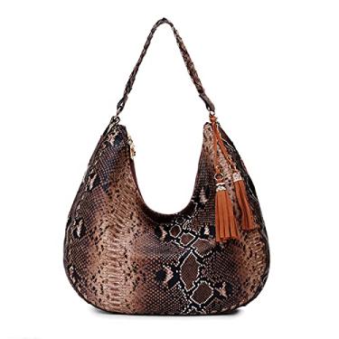 Imagem de Bolsas de ombro para mulheres, bolsa de mão clássica retrô com fecho de zíper, bolsa mensageiro com estampa de animal, Marrom, 37cm x 11cm x 32cm/14.5in x 4.3in x 12.6in