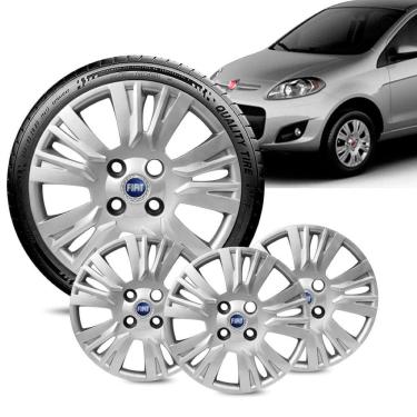 Imagem de Jogo 4 Calota Palio Essence aro 13 2014 a 16 Prata logo Azul