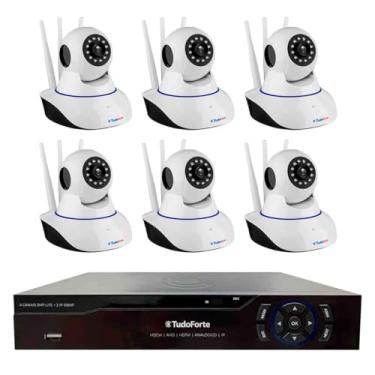Imagem de Kit 6 Câmeras Robô IP Wifi HD 720p Sem Fio Com áudio e Visão Noturna Tudo Forte + DVR Gravador Tudo Forte TFHDX 3304 4 Canais