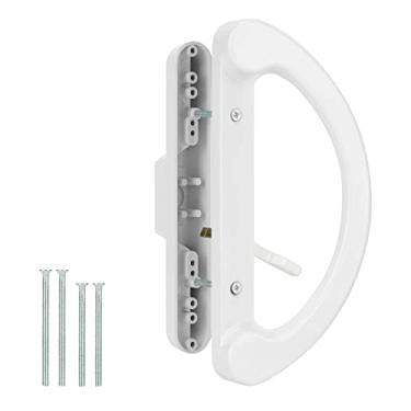 Imagem de HILLMASTER Conjunto de substituição de maçaneta de porta de vidro deslizante de pátio, estilo encaixe, design reversível, sem chave, puxador de porta deslizante de pátio, acabamento fundido branco, serve para espaçamento de furos de parafuso de 8 cm