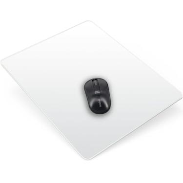 Imagem de LANGBOHOS Mouse pad de vidro para jogos Logitech G502/G PRO/G703, mousepad rígido, mouse pad ultra suave à prova d'água para controle de mouse rápido e preciso para escritório e jogos (branco-40,6 x