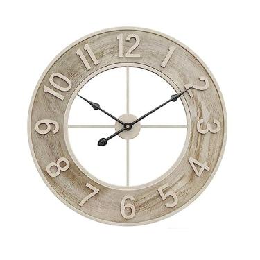 Imagem de Relógios de Parede 24in 60cm relógio de parede grande carvalho cinza de madeira oversized moderno relógio vintage silencioso não-ticking ótimo para conservatórios Decoração