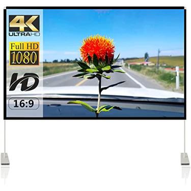 Imagem de Tela de projetor com suporte tela de projeção portátil de 120 polegadas 16:9 4K HD tela de filmes com projeção frontal traseira com bolsa de transporte para casa, cinema e quintal, viagens