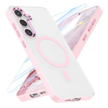 Imagem de MATEPROX Capa protetora com design magnético para Samsung Galaxy S24 Plus, elegante, fina, amarela, translúcida, fosca, à prova de choque para S 24+ 6,7 polegadas 2024-rosa claro