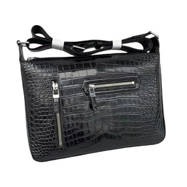 Imagem de Bolsa carteiro masculina de couro de crocodilo autêntico, bolsa mensageiro, pele de jacaré, masculina, bolsa de ombro única, Preto, 32cm(Length) x 22cm(Height) x 9cm(Deep)