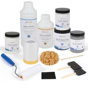 Imagem de LIFVEAN Kit de acabamento de tinta epóxi de bancada para cozinha, banheiro, revestimento brilhante para azulejo de cerâmica laminado de granito mármore, capa de 40 m², granito branco