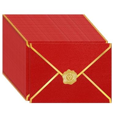 Imagem de Pacote com 100 envelopes A7 5x7 para convites, cartolina brilhante de 250 g de espessura 10 x 15 envelopes comerciais tamanho carta com folha dourada V aba e selador, envelope de segurança para