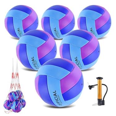 Imagem de ELKCIP Pacote com 6 bolas de vôlei oficiais tamanho 5, bolas de vôlei recreativas macias com bomba e bolsa de rede para uso interno e externo, praia, piscina, água, areia, jogo de treinamento para