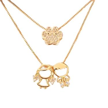 Imagem de Colar com 01 Pingente Menina e 01 Menino + Colar com Patinha Banhado a Ouro 18k
