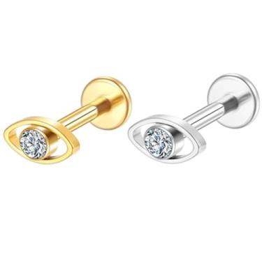 Imagem de Piercing Helix Conch Labret Titânio Pvd Olho Zirconia 1.2x8mm (Dourado)