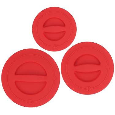 Imagem de Tampas de silicone para 1 xícara, 2 xícaras e 4 xícaras de vidro temperado Pyrex, tampa de substituição de silicone de grau alimentício, vermelha, segura para micro-ondas e lava-louças - pacote com 3,