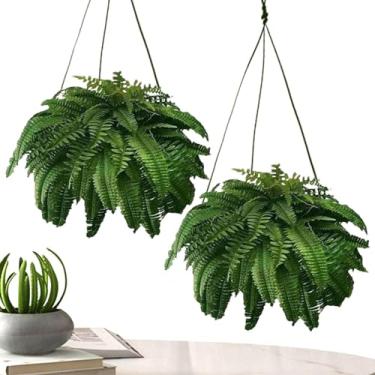 Imagem de YYGJYGOO Samambaias falsas plantas artificiais, samambaias artificiais para ambientes externos, arbustos artificiais, vegetação para decoração de casa de janela de varanda (60 folhas, 2 peças)