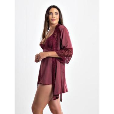 Imagem de Kit desejo camisola sexy e robe luxo - Roupa de dormir