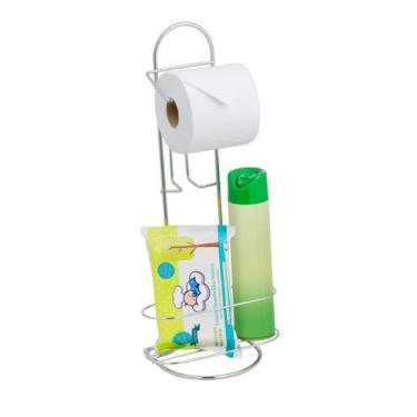 Imagem de Porta Papel Higienico de Chão Cromado com Prateleira Suporte para 2 Ro