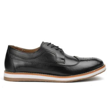 Imagem de Sapato Masculino Brogue Esporte Fino Em Couro Nobre Preto - Rota Shoes