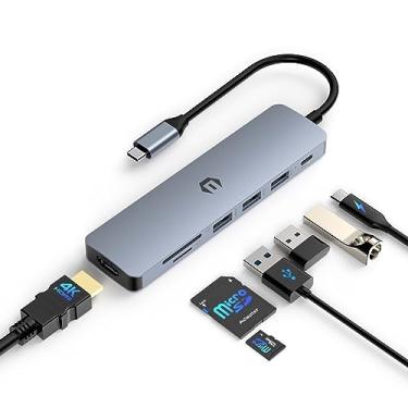 Imagem de Tiergrade Adaptador multiportas USB C, estação de ancoragem 7 em 1 USB C com 4K HDMI, porta de carregamento PD de 100 W, 3 USB 3.0, leitor de cartão SD/TF para MacBook Pro/Air, Chromebook e mais