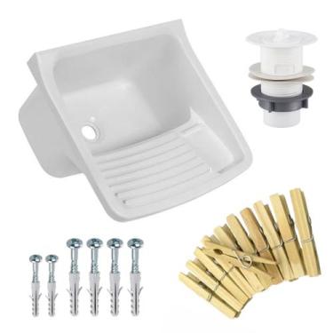 Imagem de Tanque de Plastico para Lavar Roupas 23L + Valvula + Grampo Roupas - R