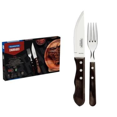 Imagem de Jogo de Talheres para Churrasco Jumbo Tramontina em Aço Inox com Cabo 