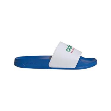 Imagem de adidas Sapatos unissex Adilette Shower Slip On, Azul royal brilhante/branco/verde, 6 Women/5 Men