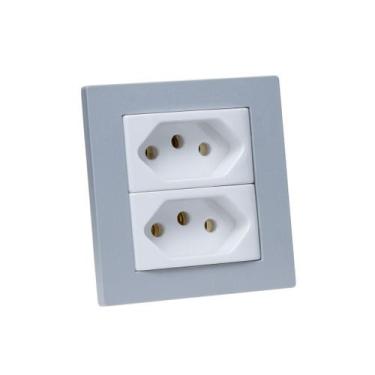 Imagem de Espelho de Tomada Duplo Reto com 2 Tomadas 20A Cinza - CONNECT CAIXA T