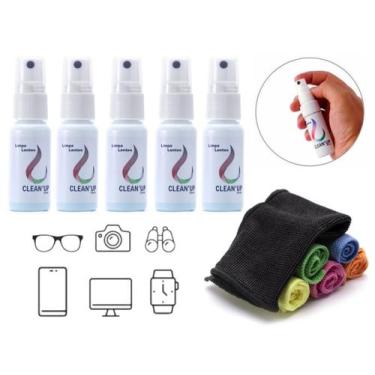 Imagem de Kit 5 Spray Limpa Lentes Clean up 25ml + 5 Lenços Mágicos Micro Fibra 
