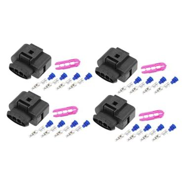 Imagem de uxcell Conjunto de 4 pinos No.1J0973724 Conjunto de 4 pinos No.1J0973724 bobina de ignição conector adaptador adaptador kit de clipe de substituição para VW para Audi para assento para Skoda