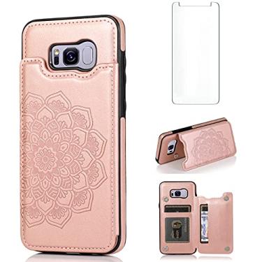 Imagem de Asuwish Compatível com Samsung Galaxy S8 e capa protetora de tela de vidro temperado, acessórios, porta-cartões, capa flip para celular para Glaxay S 8 8S Edge SM-G950U GalaxyS8 ouro rosa