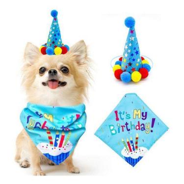 Imagem de Fantasia Pet Kit aniversário Chapéu Cone + Bandana para cães Cachorros